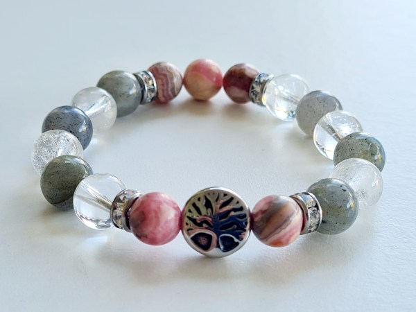 Bracelet rhodochrosite cristal de roche et labradorite